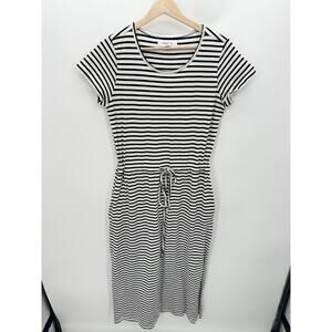 Workshop Black White Striped Organic Cotton Midi T-Shirt Dress Women Medium